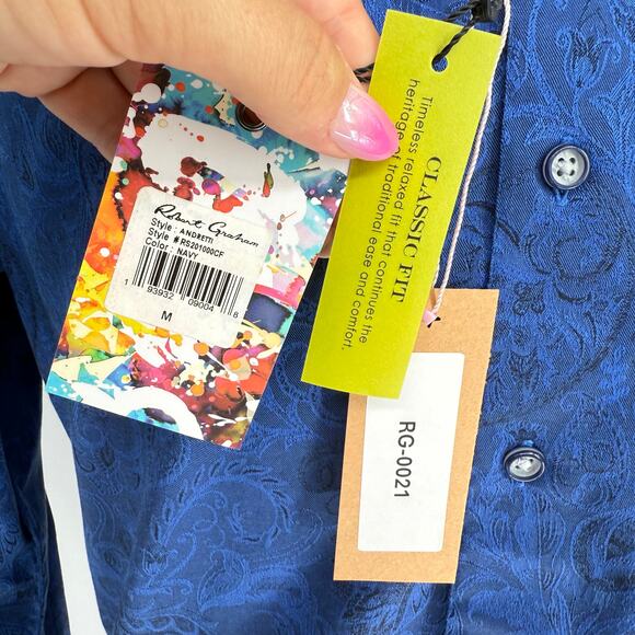 Robert Graham Woven Button Front Long Sleeve Shirt Andretti Dark Navy Blue M - Picture 4 of 9